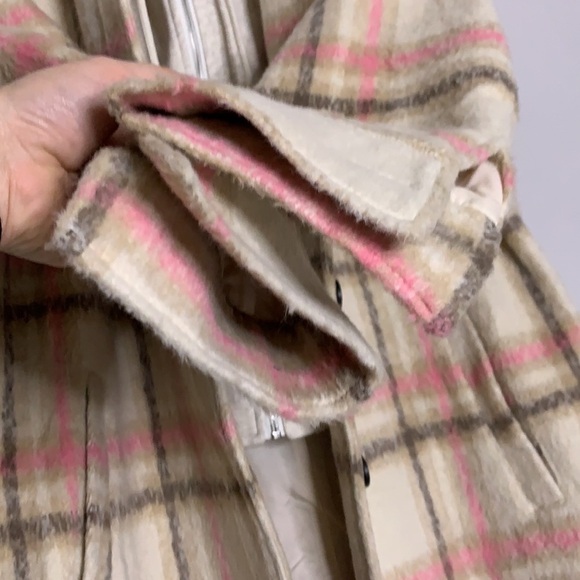 New Avec Les Filles Checked Longline Hooded Shirt Jacket Pink Cream Plaid nwt M - Picture 5 of 9